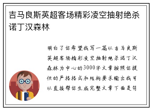 吉马良斯英超客场精彩凌空抽射绝杀诺丁汉森林