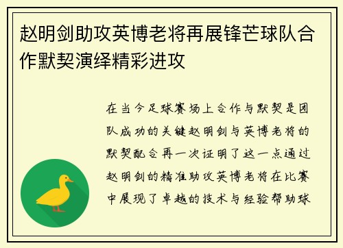 赵明剑助攻英博老将再展锋芒球队合作默契演绎精彩进攻